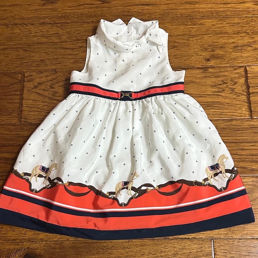 Charming White, Blue and Orange Equestrian Dress by Janie and Jack